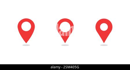 Set von Positionssymbolen. Ein roter Positionsstift. Positionssymbol mit Variationen. Stock Vektor