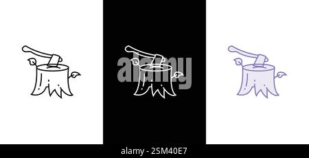 Symbol „Entwaldung“. Ein Symbol für den Umrissstil beim Schneiden von Bäumen Stock Vektor