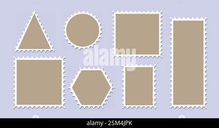 Verschiedene leere Briefmarken in verschiedenen geometrischen Formen. Stock Vektor