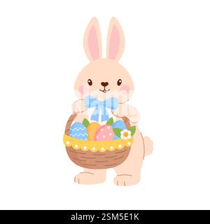 Süßer Osterhase mit einem Korb Ostereier Stock Vektor