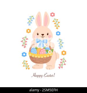 Osterkarte mit süßem Osterhasen Stock Vektor