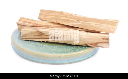 Drei palo santo-Sticks auf weißem Hintergrund Stockfoto