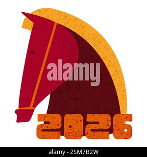 Pferdekopf und das Jahr 2026 in fetten Buchstaben Stock Vektor