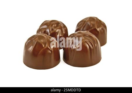 Vier Pralinen auf weißem Hintergrund Stockfoto