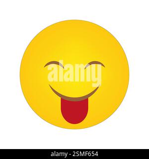 Lächelndes Emoji-Gesicht. Gelbes Kreiszeichen. Symbol für glücklichen Ausdruck. Verspieltes Zunge-Detail. Stock Vektor