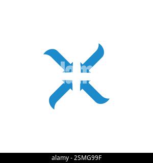 Die Pfeile auf dem Mittelpunkt drehen den blauen Symbolvektor Stock Vektor