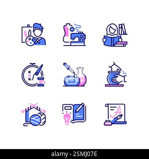 Hobbys und Freizeit – Set mit Ikonen im Liniendesign Stock Vektor