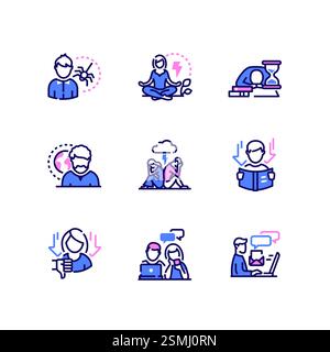 Psychologische Probleme des Menschen - Linien-Design-Stil-Symbole gesetzt Stock Vektor