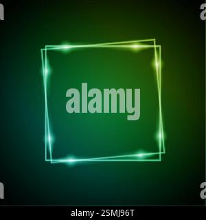 Neonrahmen mit Glimmern und Sparkles. Elektronische leuchtende Quadrate in grünen Farben, für Unterhaltungsbotschaften auf dunklem Hintergrund Stock Vektor