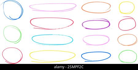 Rundstriche Markierstift mit Filzstiften kritzelt die Kollektion mit Doodle-Linien. Stock Vektor