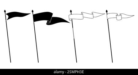 Retro-Wimpel-Flaggen, Banner-Anhänger und winkende leere Schilder auf Fahnenmasten, Vektorsymbol. Sportcamp oder Universität und Varsity Royal Club Wimpelfahnen Stock Vektor