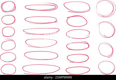 Rundstriche Markierstift mit Filzstiften kritzelt die Kollektion mit Doodle-Linien. Stock Vektor