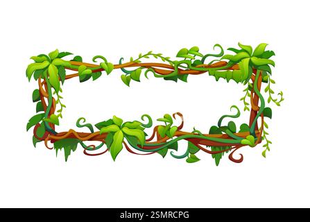 Tropischer Dschungelwald Lianenzweig mit Kletterwurzeln und grünen Blättern. Cartoon Vektor Laub spinney mit hängenden Reben. Amazon oder african r Stock Vektor