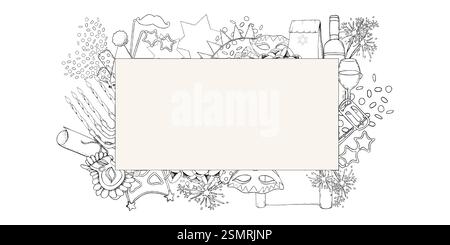 Purim Karnevalssymbole horizontales Banner Stock Vektor