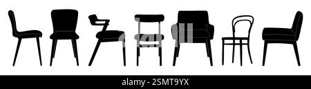 Set aus schwarzen Silhouetten verschiedener Sessel Stock Vektor