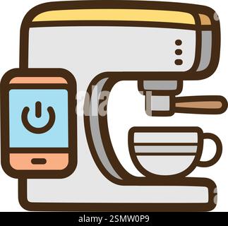 Kaffeemaschine Vektor-Kritzelillustration und Grafik. Teil der Kategorie „Smart Appliances“. Stock Vektor