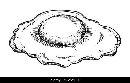 Spiegelei-Lebensmittel-Illustration im grafischen Stil. Hand gezeichneter Vektor-Umriss Element des Frühstücks Mahlzeit sonnig Seite oben. Perfekt für die Speisekarte Stock Vektor