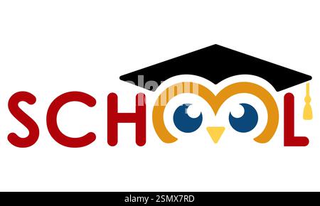 Eulen-Bildungslogo für Universitätsschule und Ihr Unternehmen oder Ihr Unternehmen Vektor-Illustration isoliert auf weißem Hintergrund Stockfoto