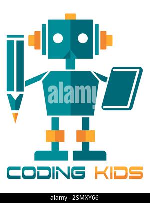 Coding Kids Programming Training Logo für Ihr Unternehmen oder Unternehmen Vektorillustration isoliert auf weißem Hintergrund Stock Vektor