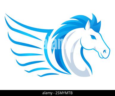 pegasus Logo mythologisches fliegende Pferd mit Flügelvektorillustration isoliert auf weißem Hintergrund Stock Vektor