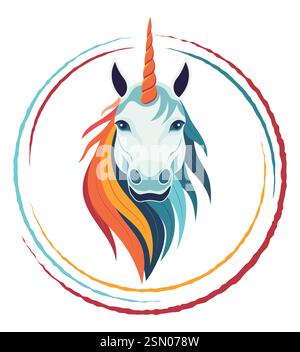Einhornlogo mythologisches Pferd mit Hornvektor-Illustration isoliert auf weißem Hintergrund Stock Vektor