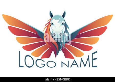 pegasus Logo mythologisches fliegende Pferd mit Flügelvektorillustration isoliert auf weißem Hintergrund Stock Vektor
