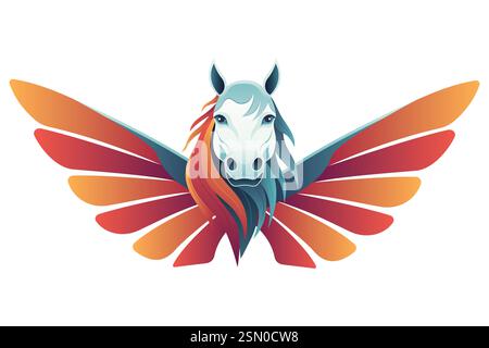 pegasus Logo mythologisches fliegende Pferd mit Flügelvektorillustration isoliert auf weißem Hintergrund Stock Vektor