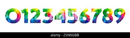 Satz hellgrüner Zahlen von 0 bis 9. Buntglasdesign mit 0-9 Symbolen. Grafikvorlage. Kreatives Konzept zum Verkauf, Sonderangebot Dekoration Stock Vektor