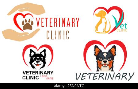 Tierklinik Haustiere Katzen und Hunde Logo für Ihr Unternehmen oder Unternehmen setzen Logotypvektor Illustration isoliert auf weißem Hintergrund Stock Vektor
