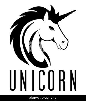 Einhornlogo mythologisches Pferd mit Hornvektor-Illustration isoliert auf weißem Hintergrund Stock Vektor