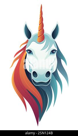 Einhornlogo mythologisches Pferd mit Hornvektor-Illustration isoliert auf weißem Hintergrund Stock Vektor