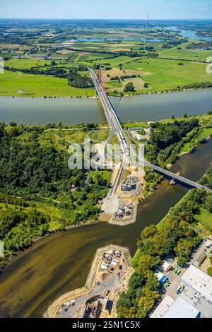 Luftansicht, Lippemündung, Ergänzungsbau an der Lippe für die Weselrheinbrücke, Blick auf die Büderich-Perrrich-Aue, W Stockfoto
