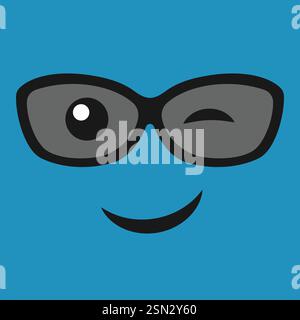 Blinkendes Gesicht mit Brille auf farbigem Hintergrund. Vektorabbildung Stock Vektor