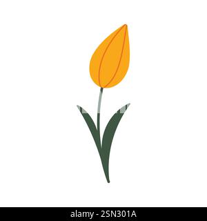 Gelbe Tulpenblüte im Doodle-Stil. Schneeglöckchen. Vektor-Cartoon-Illustration isoliert auf weiß. Zeichentrickstil. Vektor-handgezeichnete Umrissdarstellung. Symbol der Türkei Stock Vektor