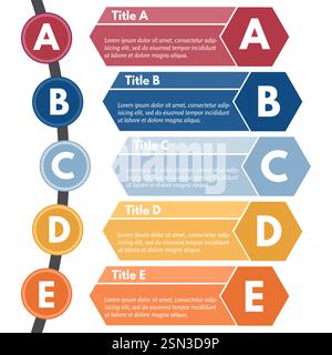 Fünf-Schritte-Infografik-Designelemente. Schritt-für-Schritt-Infografik-Designvorlage. Vektorabbildung Stock Vektor