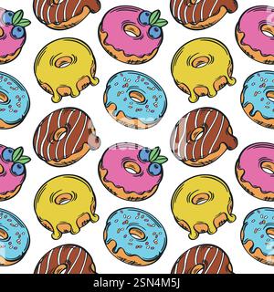 Donut bunte nahtlose Muster Vektor Illustration. Stock Vektor