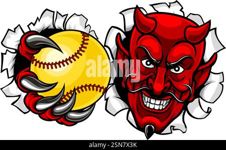 Devil Softball Sportmannschaft Maskottchen Stock Vektor