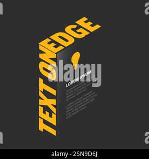 Ein 3D-Textdesign mit den Worten „TEXT AM RAND“ in Fettschrift Gelb auf dunklem Hintergrund. Das Bild enthält ein Glühlampensymbol und Platzhaltertext, Creatin Stock Vektor