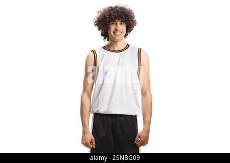 Junger männlicher Basketballspieler isoliert auf weißem Hintergrund Stockfoto