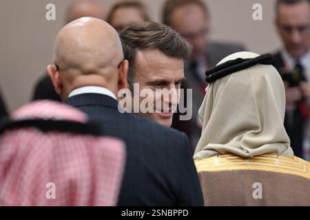 Paris, Frankreich. Februar 2025. Der französische Präsident Emmanuel Macron während der Internationalen Konferenz zu Syrien im Ministerkonferenzzentrum in Paris, Frankreich, am 13. Februar 2025. Foto: Eric Tschaen/Pool/ABACAPRESS. COM Credit: Abaca Press/Alamy Live News Stockfoto