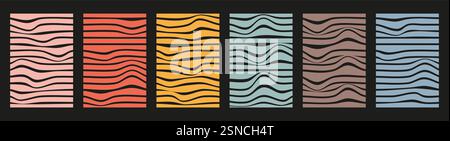 Grooviger Hippie Wave Stripe Hintergrund. Retro Verzerrte Ungleichmäßige Streifen, Verzogene Streifen, Flüssige, Wellenförmige Linien, Waves Collection. Isoliert handgezeichnet S Stock Vektor