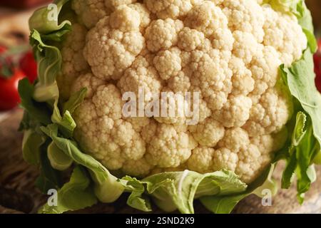 Frischer Blumenkohl und Tomaten - Zutaten für hausgemachte glutenfreie Pizza, Nahaufnahme Stockfoto