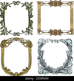 Set aus vier barocken, Jugendstilvektorrahmen, Grenzen Stock Vektor