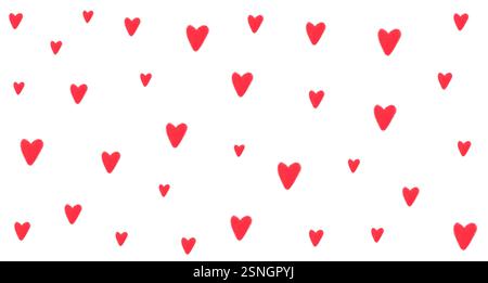Vektor-Hintergrund mit roten Kreideherzen. Kindlicher Zeichenstil. Stock Vektor