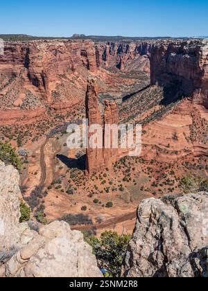 Spider Rock, South Rim Drive, Canyon de Chelly National Monument, Chinle, Arizona. Stockfoto