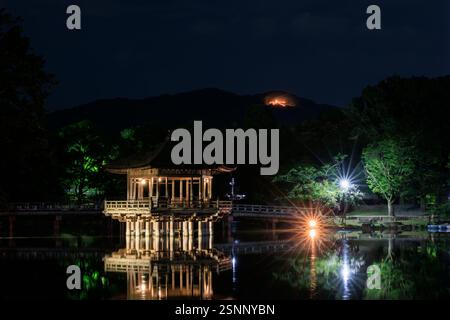 Nara Daimonji Okuribi Feuerwerk Sagi-ike und Ukimidou Nara Stadt, Präfektur Nara Stockfoto