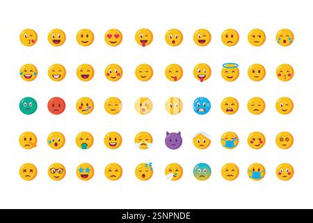 Großes Set lustige Emoticons Gesichter mit Gesichtsausdrücken Stock Vektor