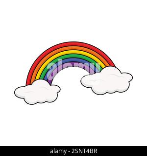 Farbe Regenbogen mit Wolken auf weißem Hintergrund Stock Vektor