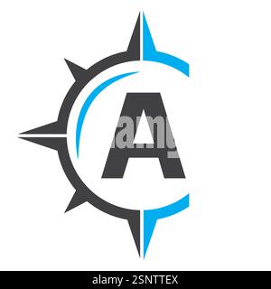 Initial Letter A Ship Logo Konzept mit Kompasssymbol Vektorvorlage Stock Vektor