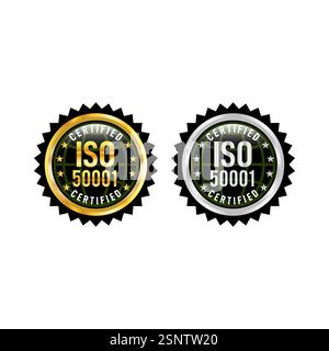 ISO-zertifiziertes Abzeichen oder Informationssicherheitsmanagementsystem Gummistempel glänzend und Golden. Stock Vektor